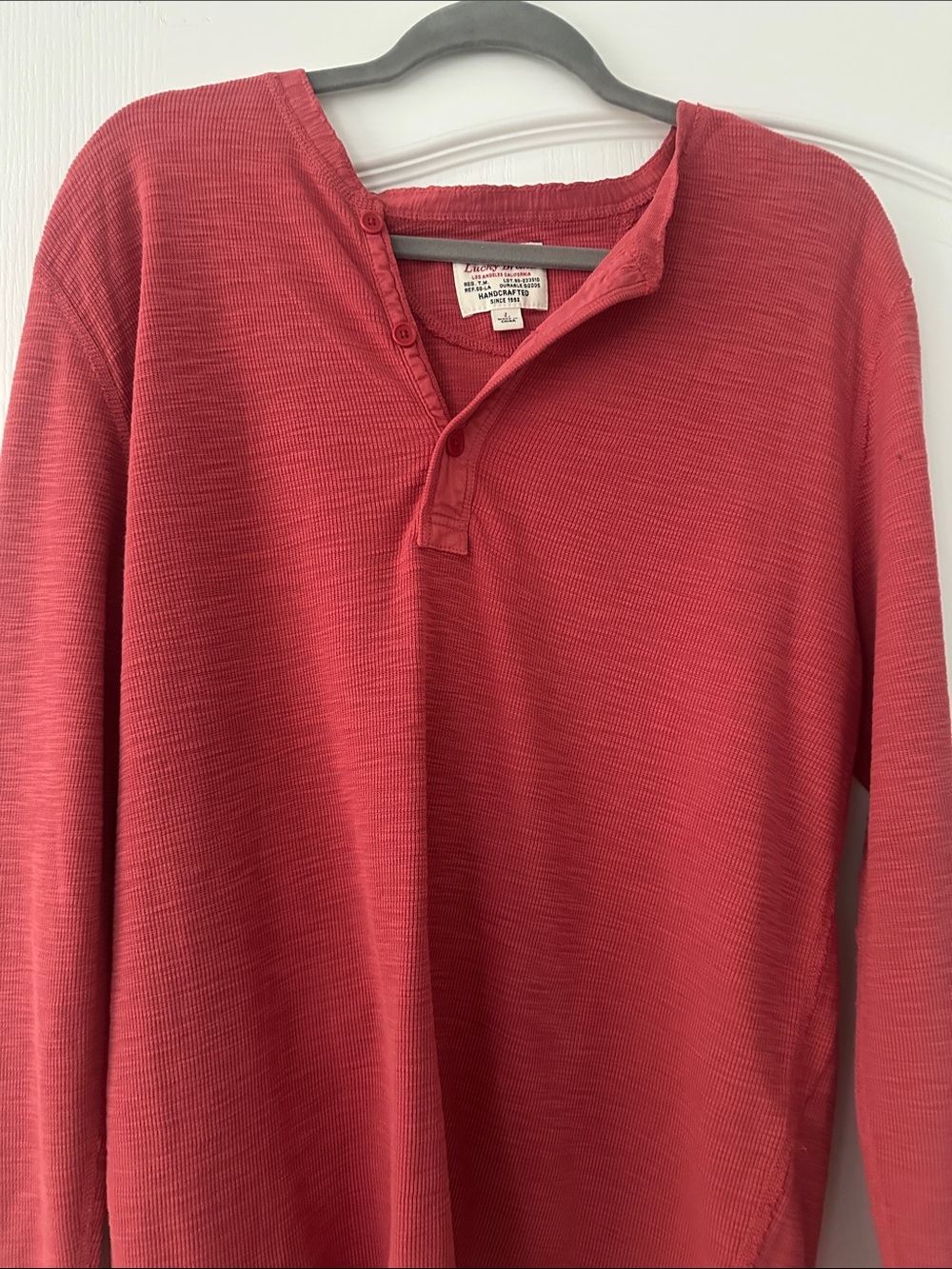 Lucky Brand Men’s Long Sleeve Button Henley Shirt in Coral Red